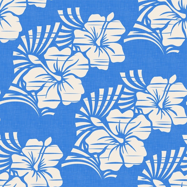 Hawaiian Block Print Hibiscus Azure WP
