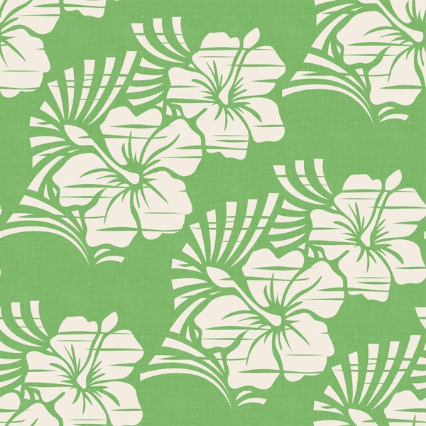 Hawaiian Block Print Hibiscus Green WP