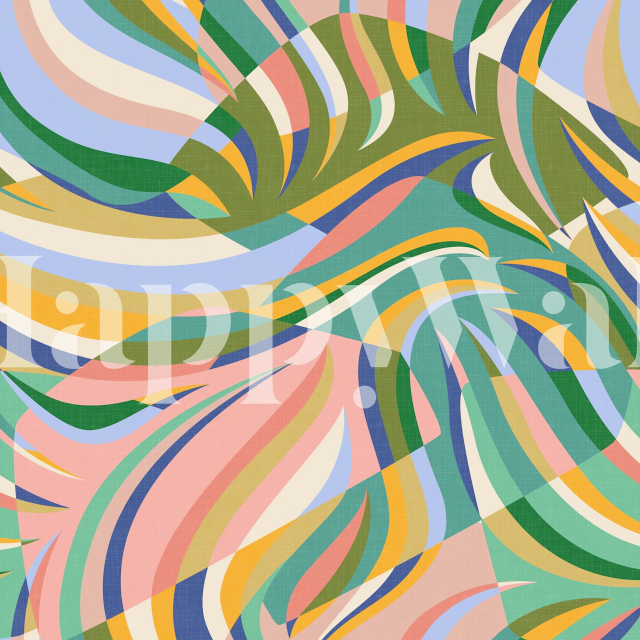Colorful curvy leaf patterns in pink, green, and blue wallpaper