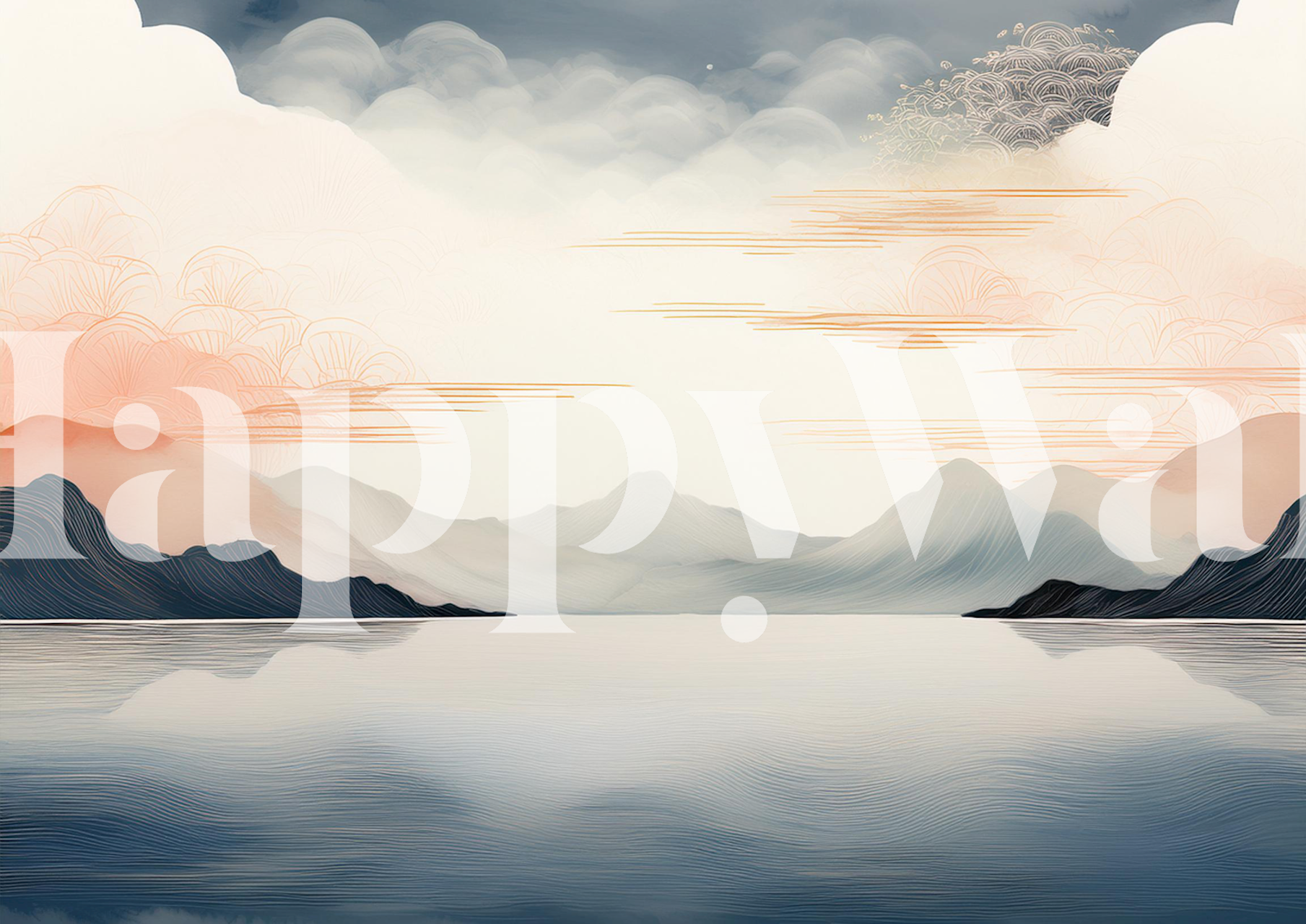 Mountain reflection in serene water with soft pastel colors wallpaper