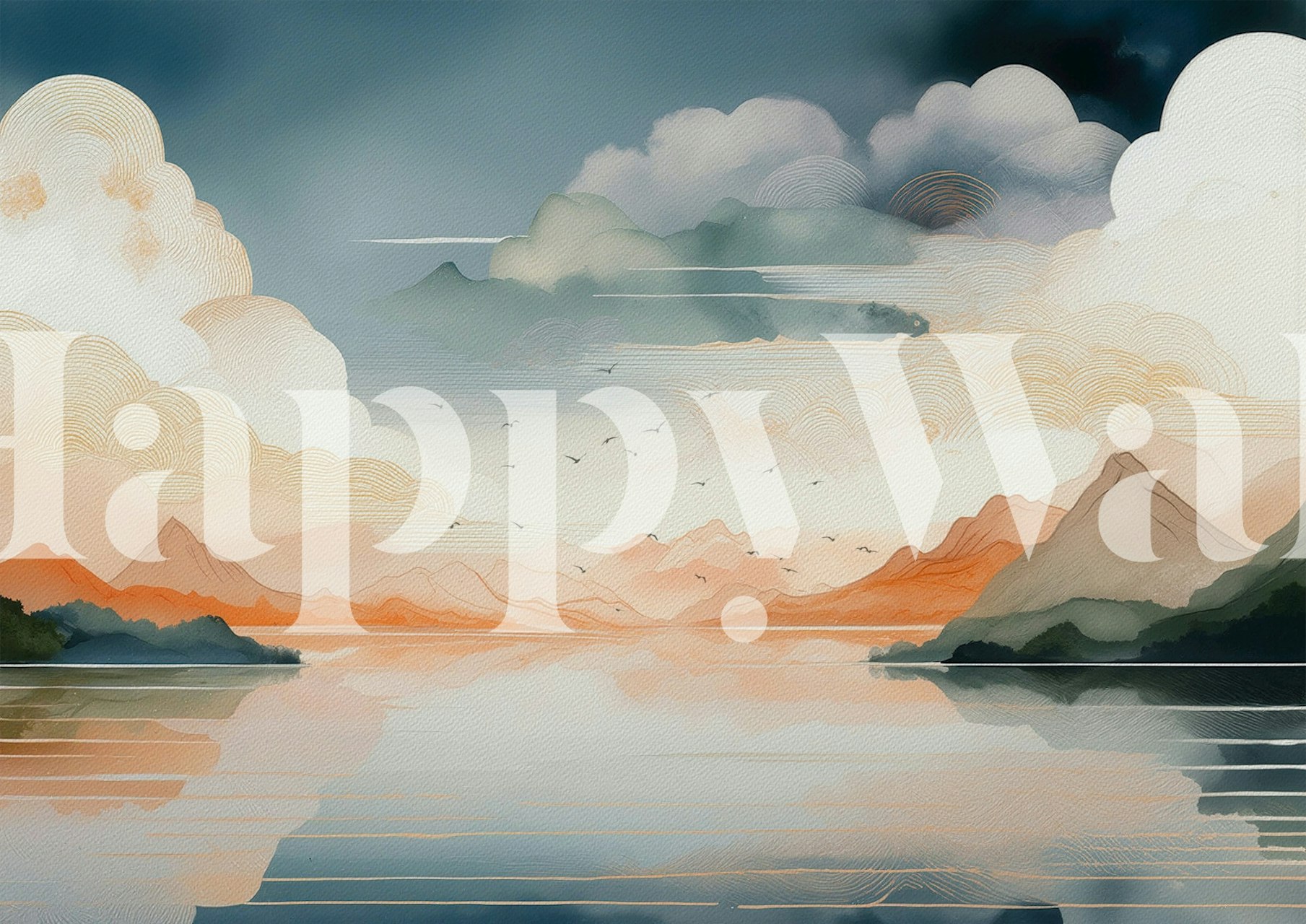 Ταπετσαρία Misty Mountain Reflections σε δωμάτιο