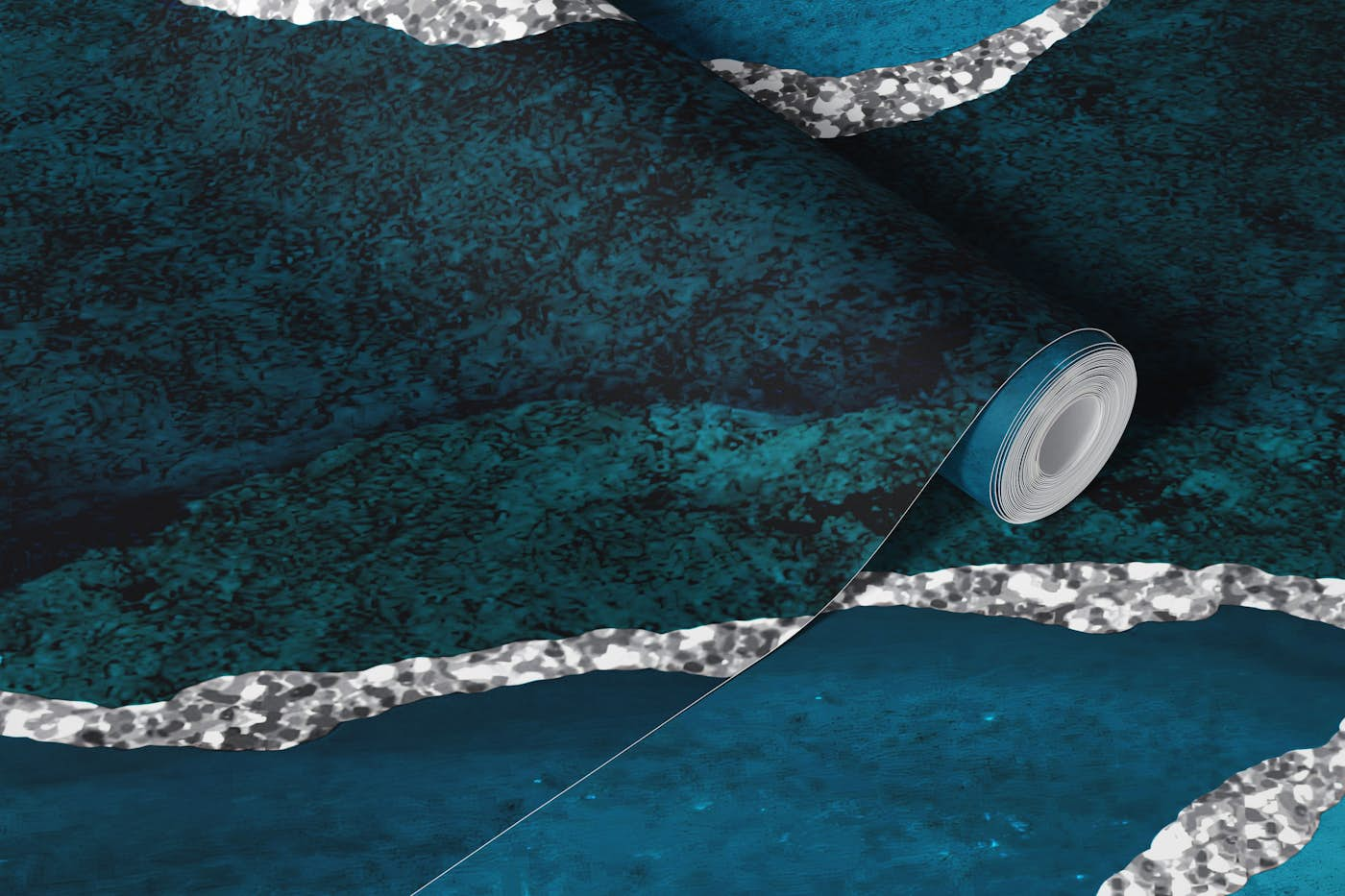 Turquoise And Silver Marble wallpaper roll