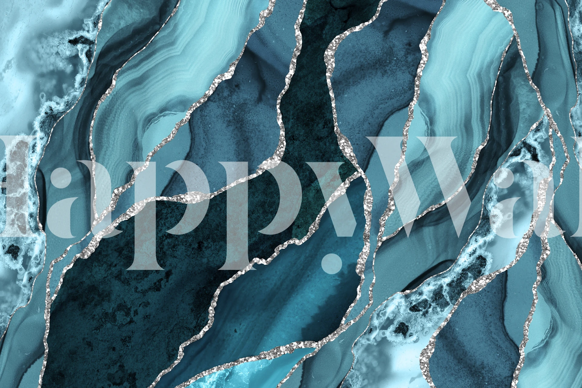 Teal and silver marble wallpaper from Happywall