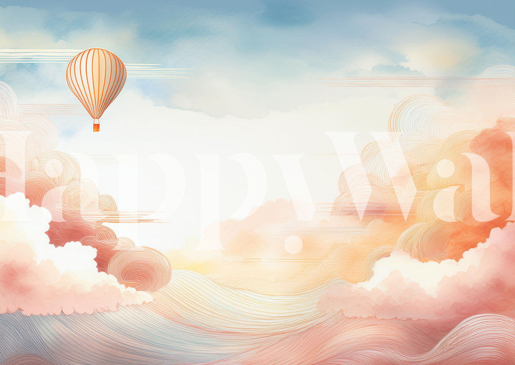 Colorful pastel clouds with a hot air balloon wallpaper