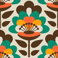 Sixties Flower Power / Green Orange papiers peint