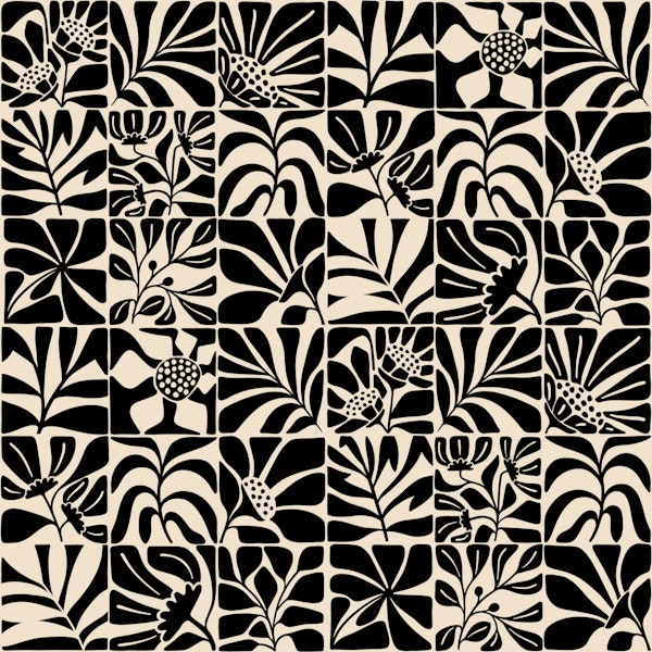 Minimalist Floral Tiles Black