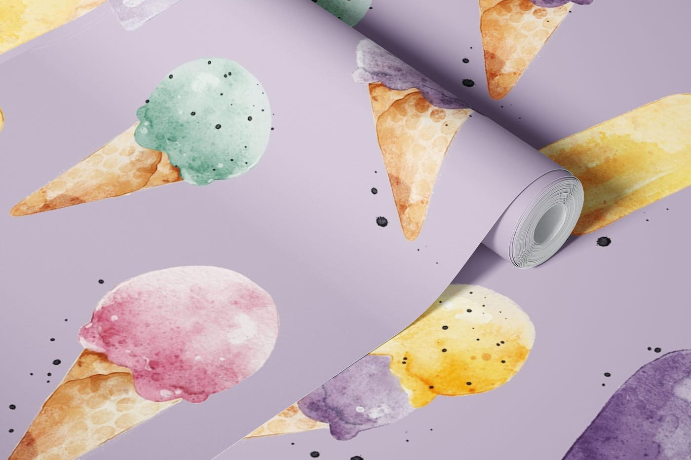 Watercolor Ice-Cream violet wallpaper roll