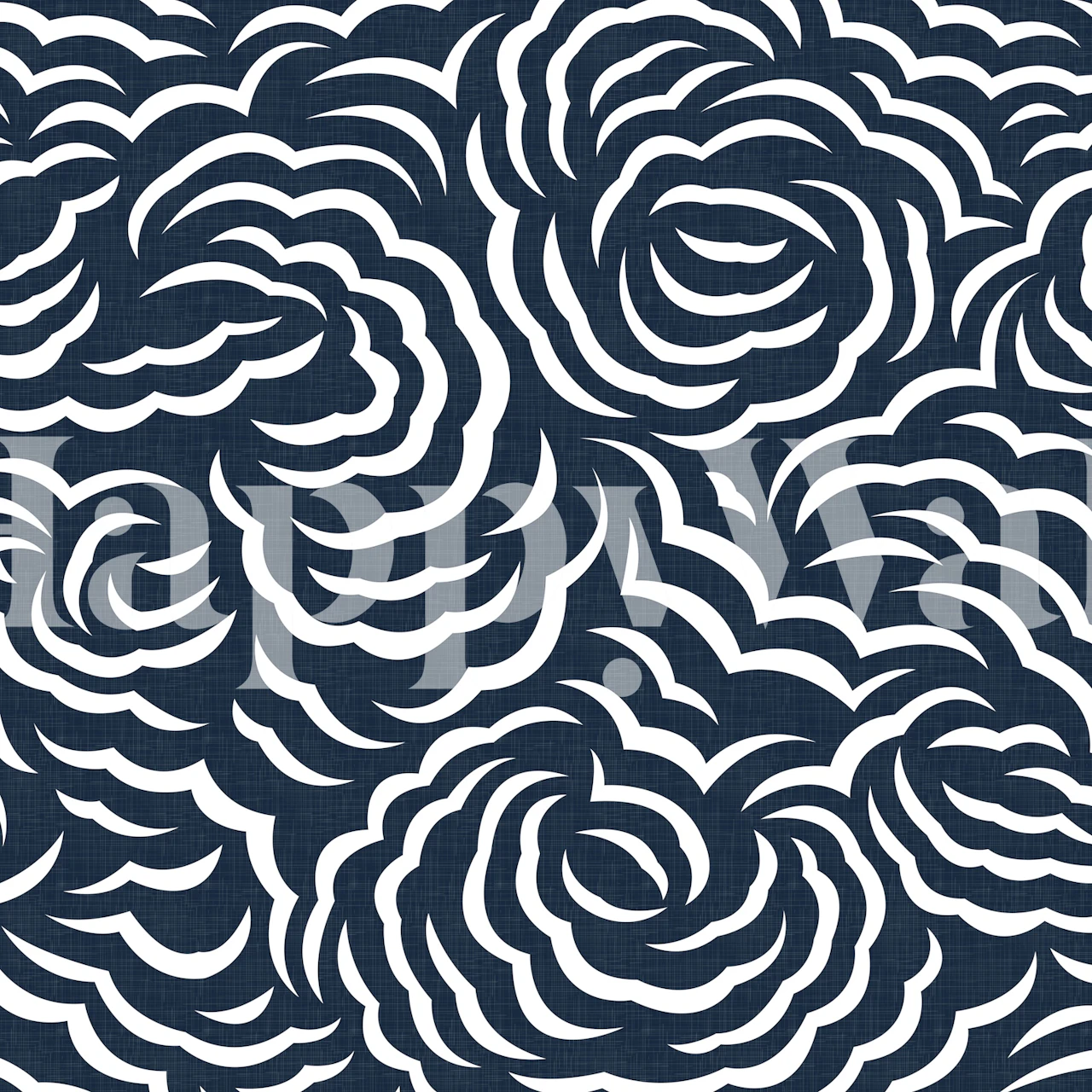 Navy blue background with white rose-like patterns floral wallpaper