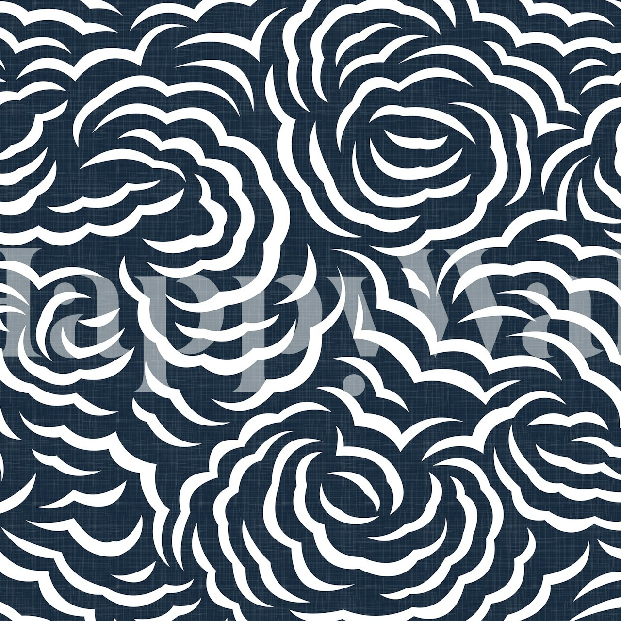 Navy blue background with white rose-like patterns floral wallpaper