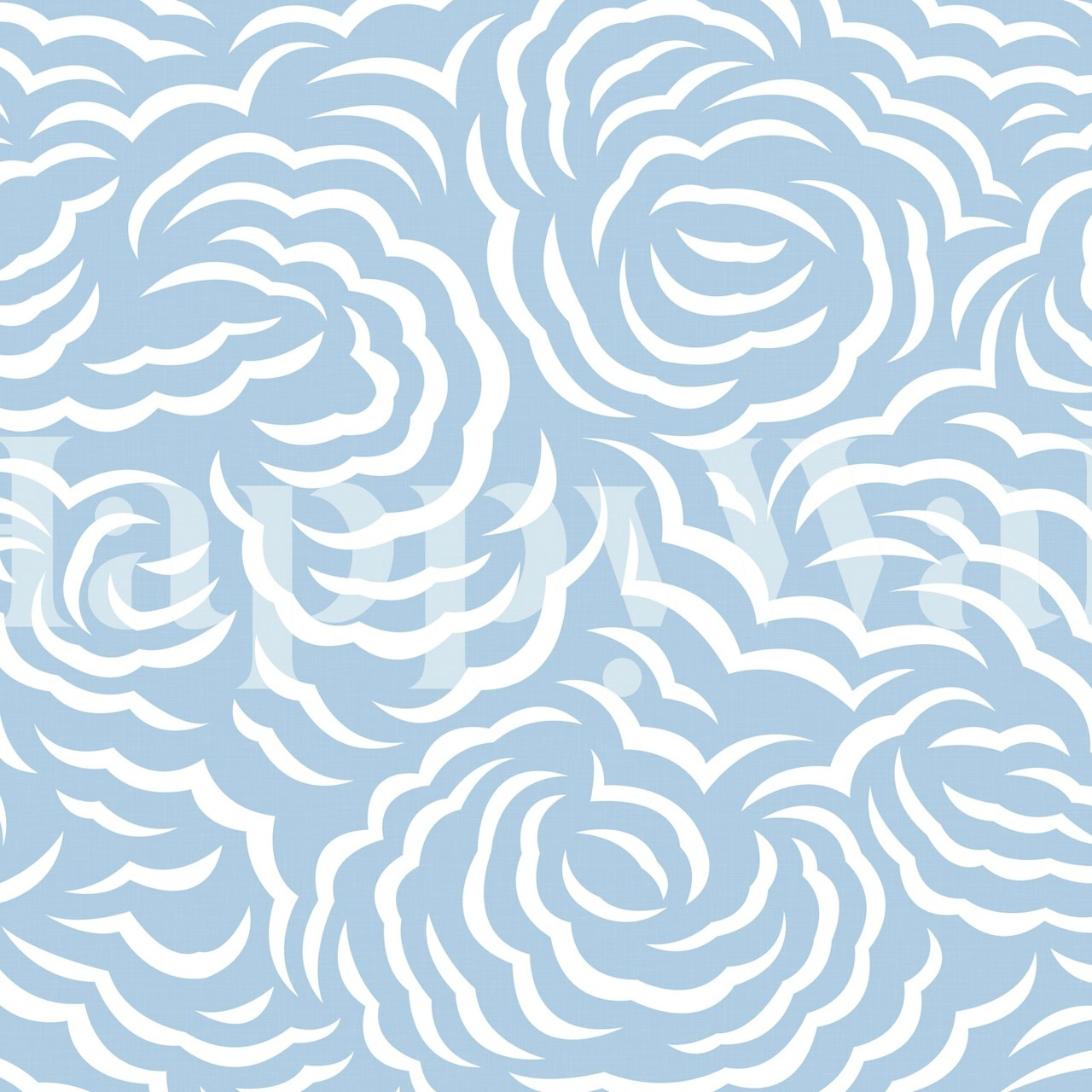 Blue floral cloud pattern wallpaper featuring soft white swirls