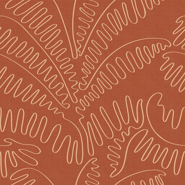 Line Art Palm Leaves Sienna Brown WP