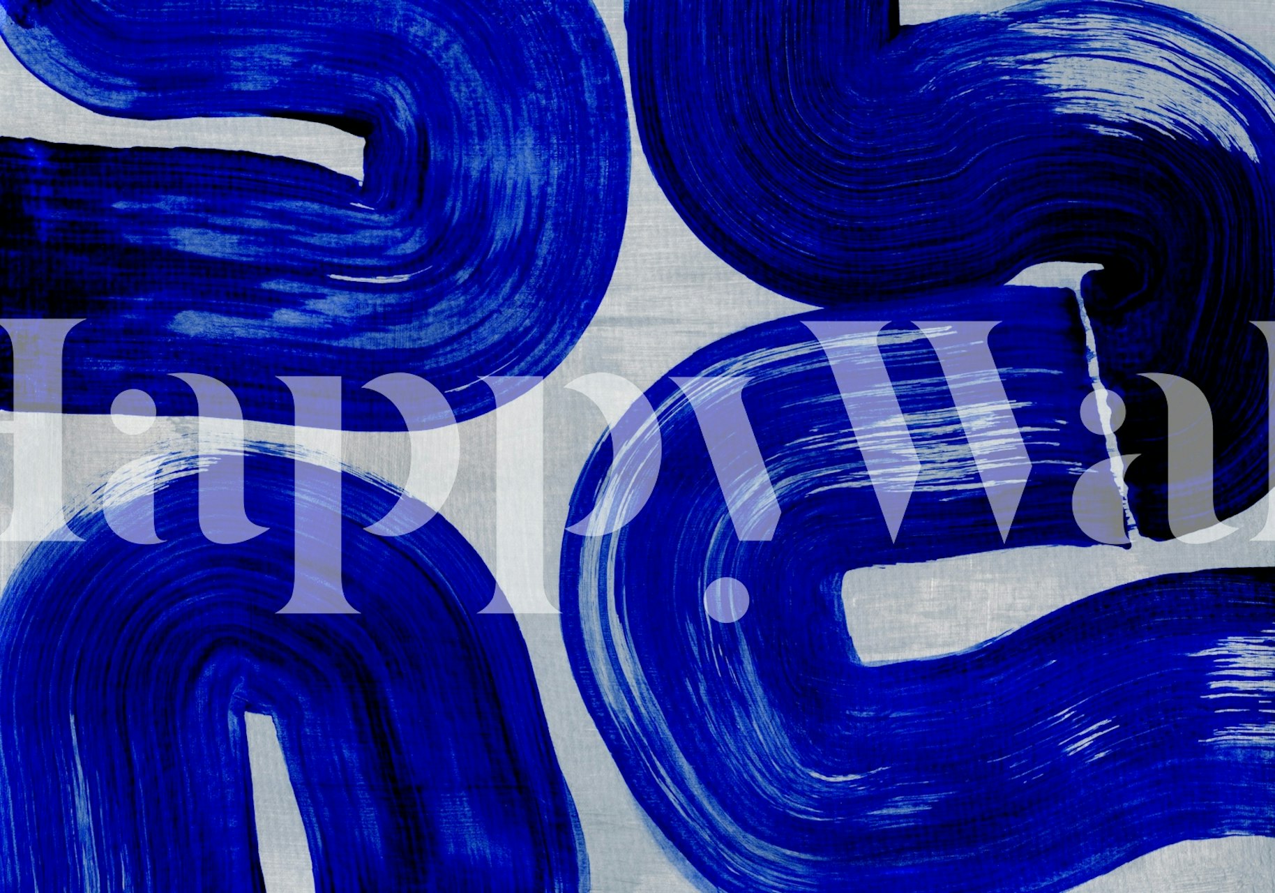 Bold blue abstract strokes mural on a light background wallpaper