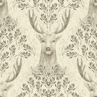 Deer in fern foliage - taupe & beige L wallpaper