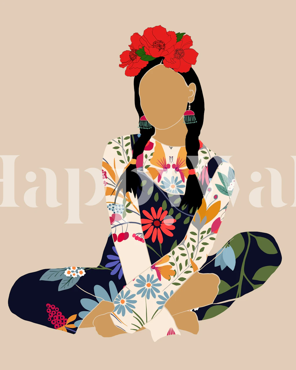 Blomster tapetdesign i ett rum