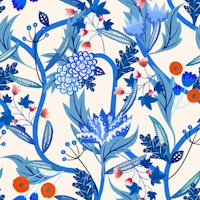 Eastern Delight - Blue, Orange and White tapete