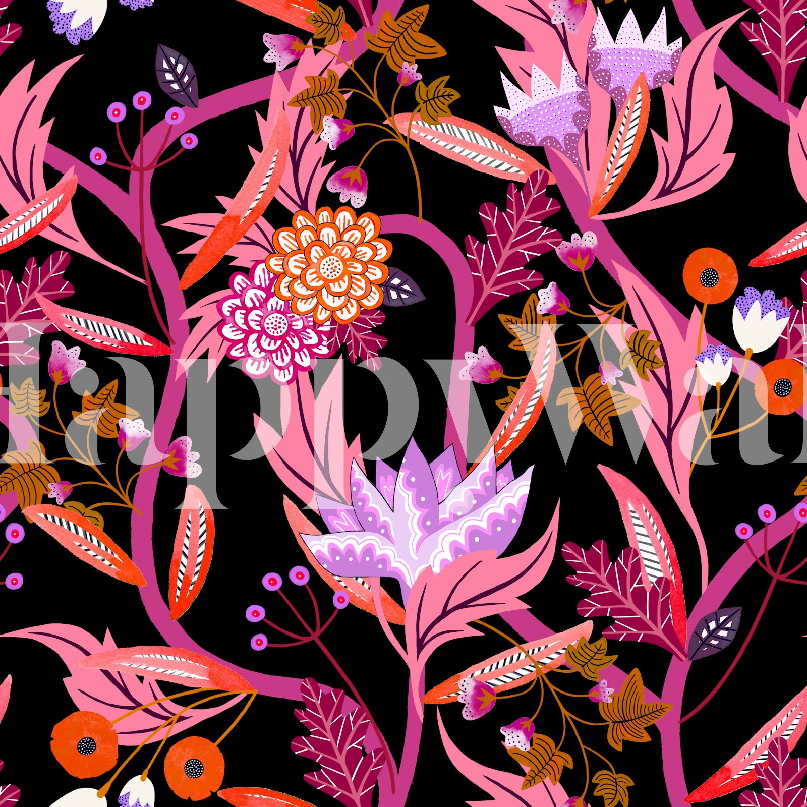 Black and Pink Floral Wallpaper for Home