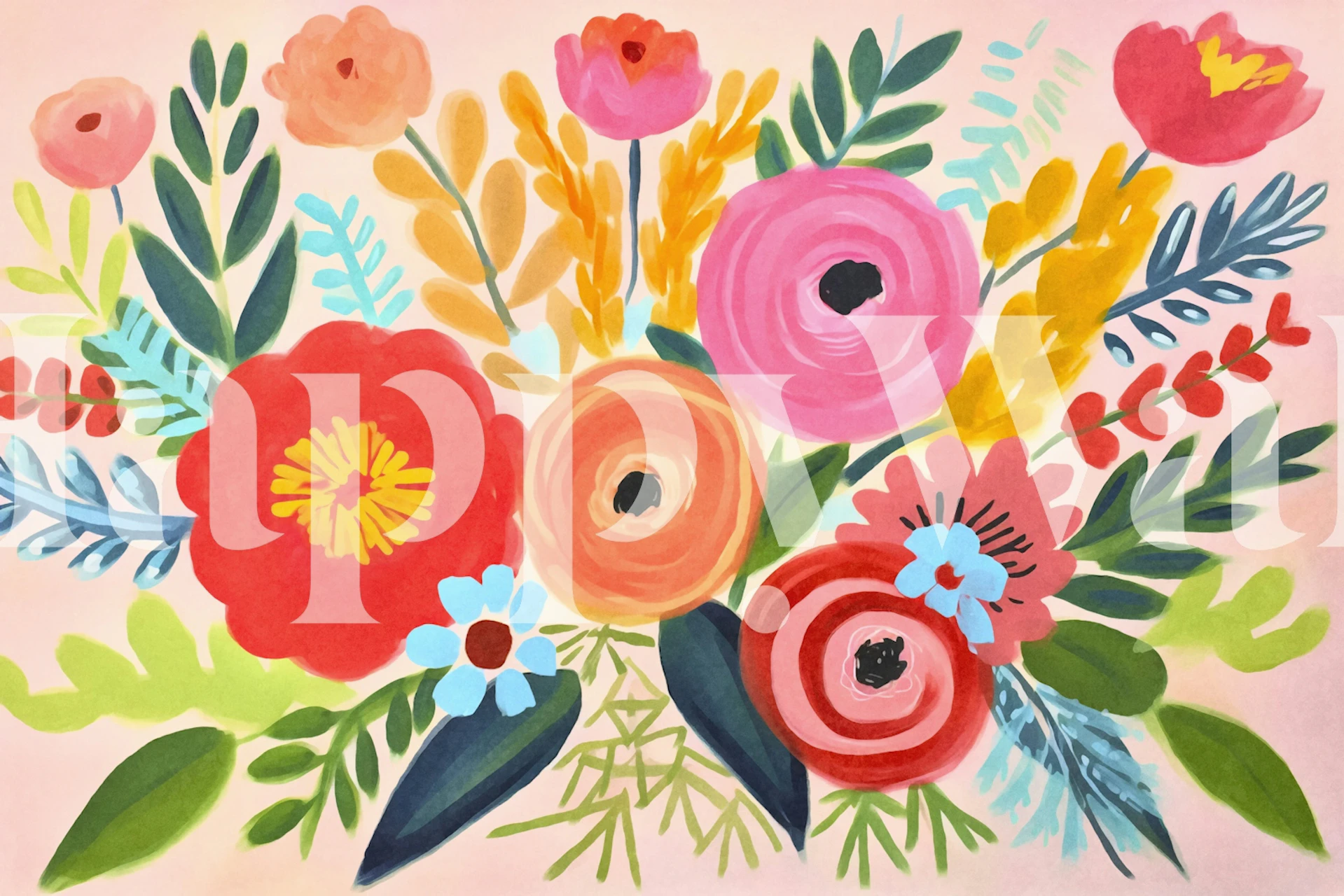 Värikäs kukkatapetti valoisassa huoneessa