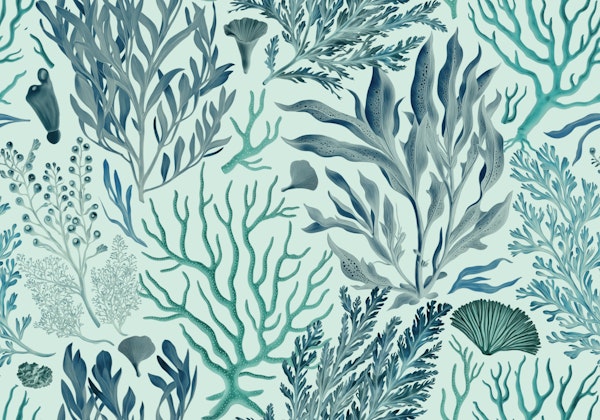 Mystical Teal Ocean Underwater Foliage Garden