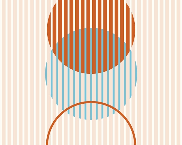 Rising geometric circles – blue, red & cream