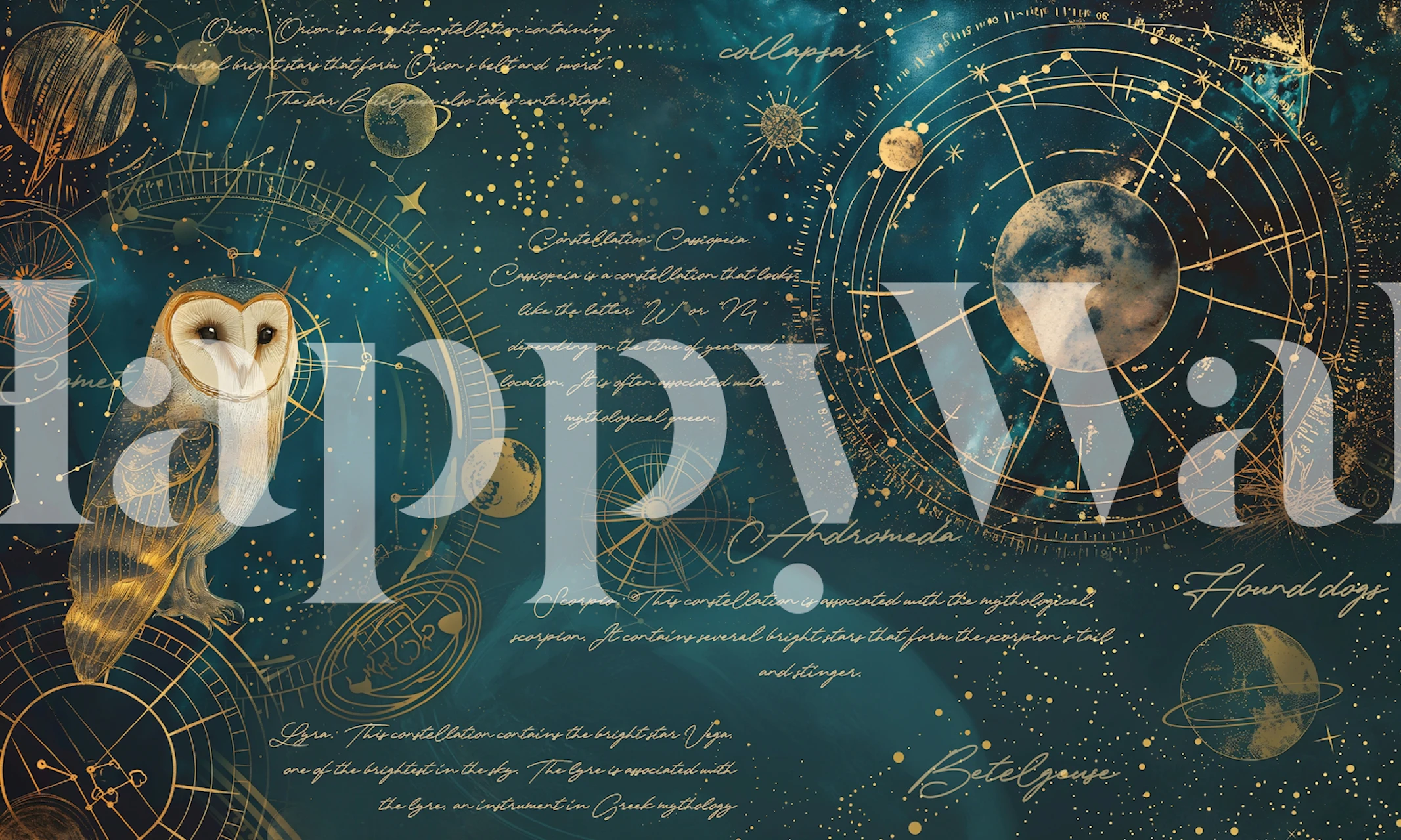 Cosmic Owl wallpaper in a room setting