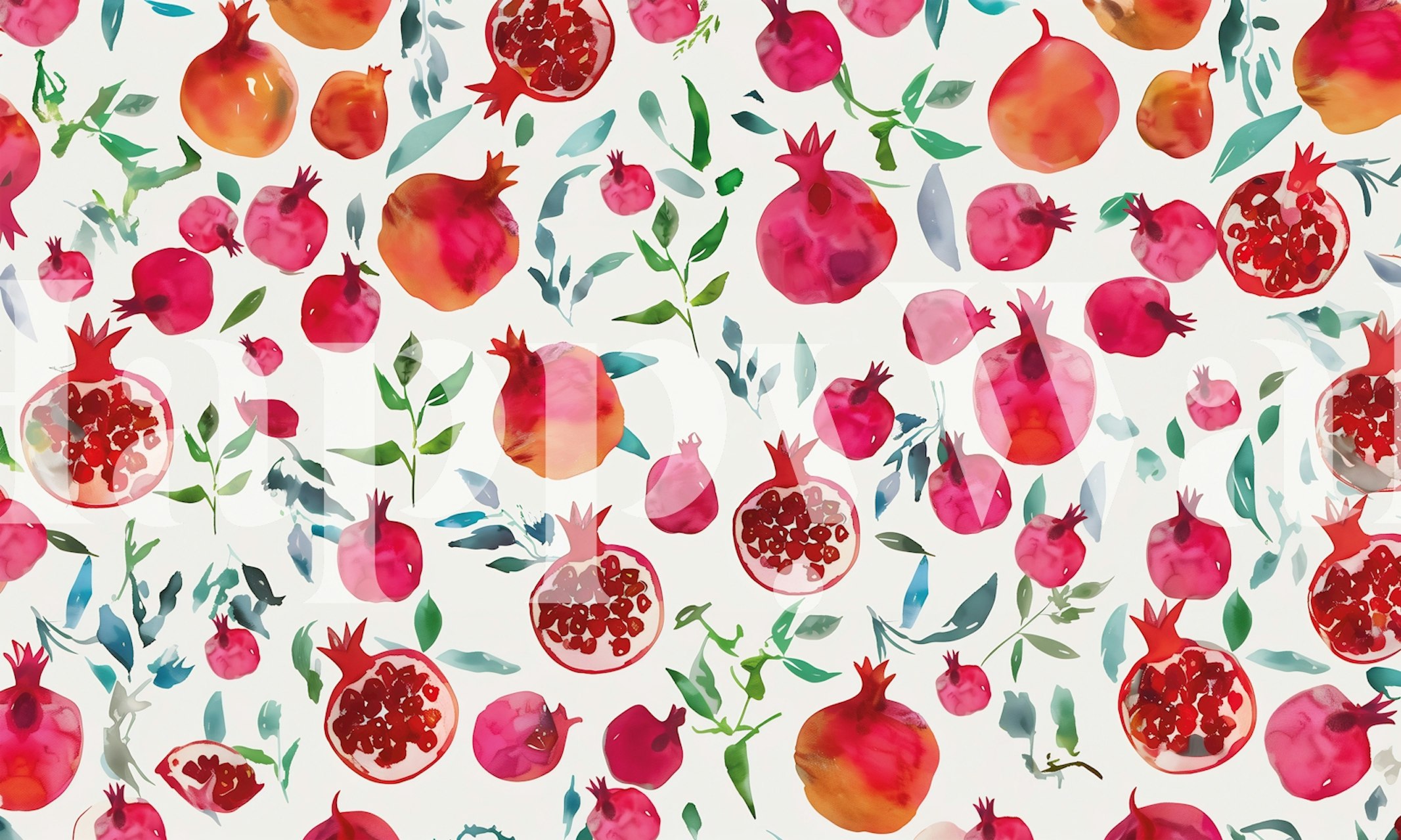 Watercolor Pomegranate Splash wallpaper in a room