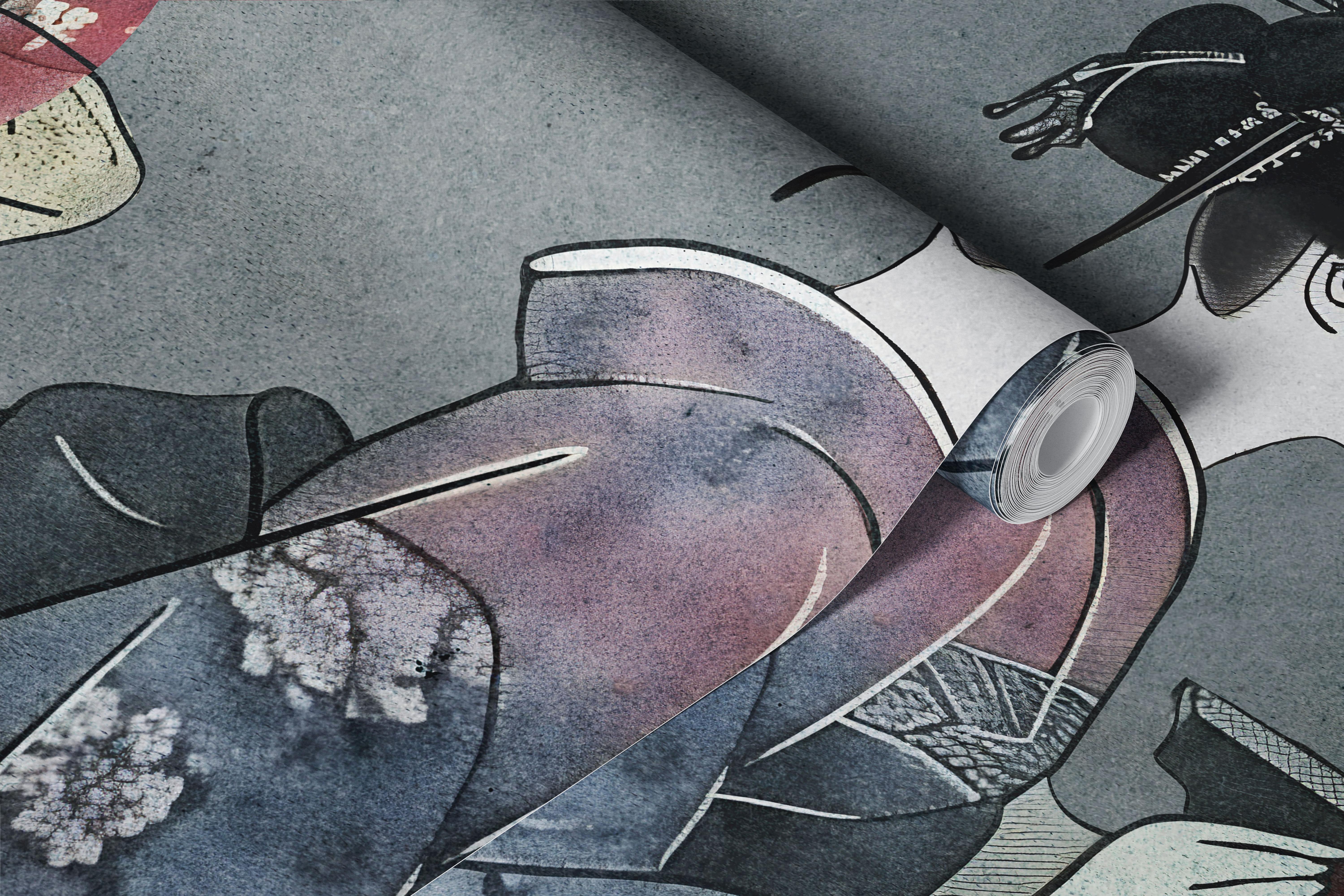 Geisha kimono wallpaper in a styled room
