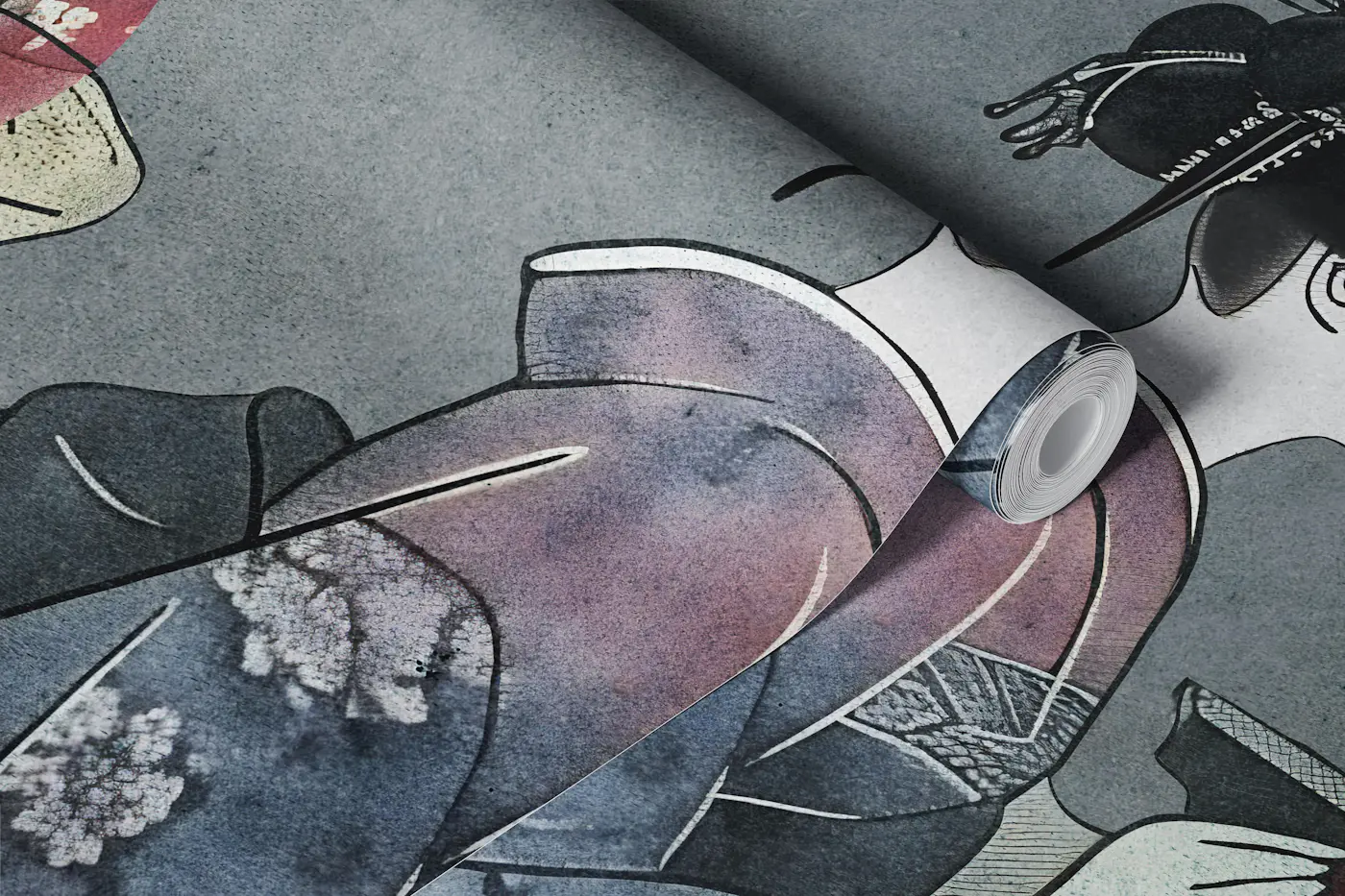 Geisha Elegant Kimono Serenity Scene wallpaper roll