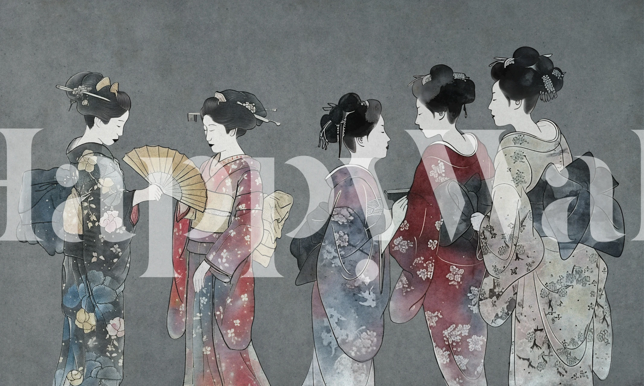 Geisha Elegant Kimono wallpaper in a room