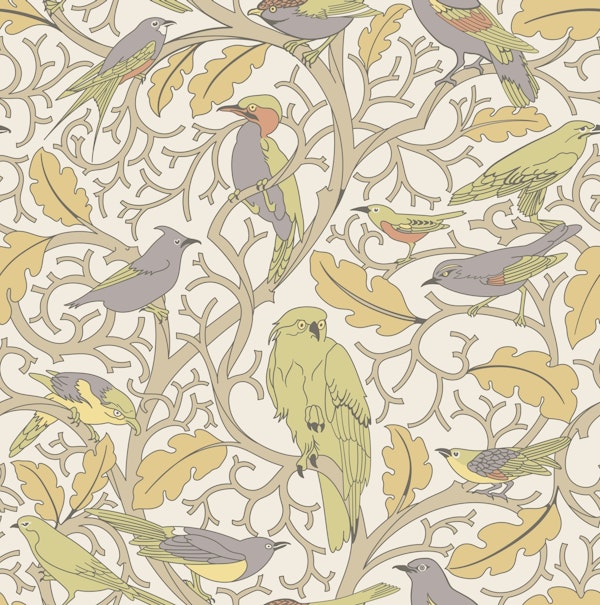 Birds perched on stylized branches - white