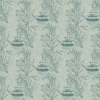 Chinese neutral toile with pagoda wallpaper