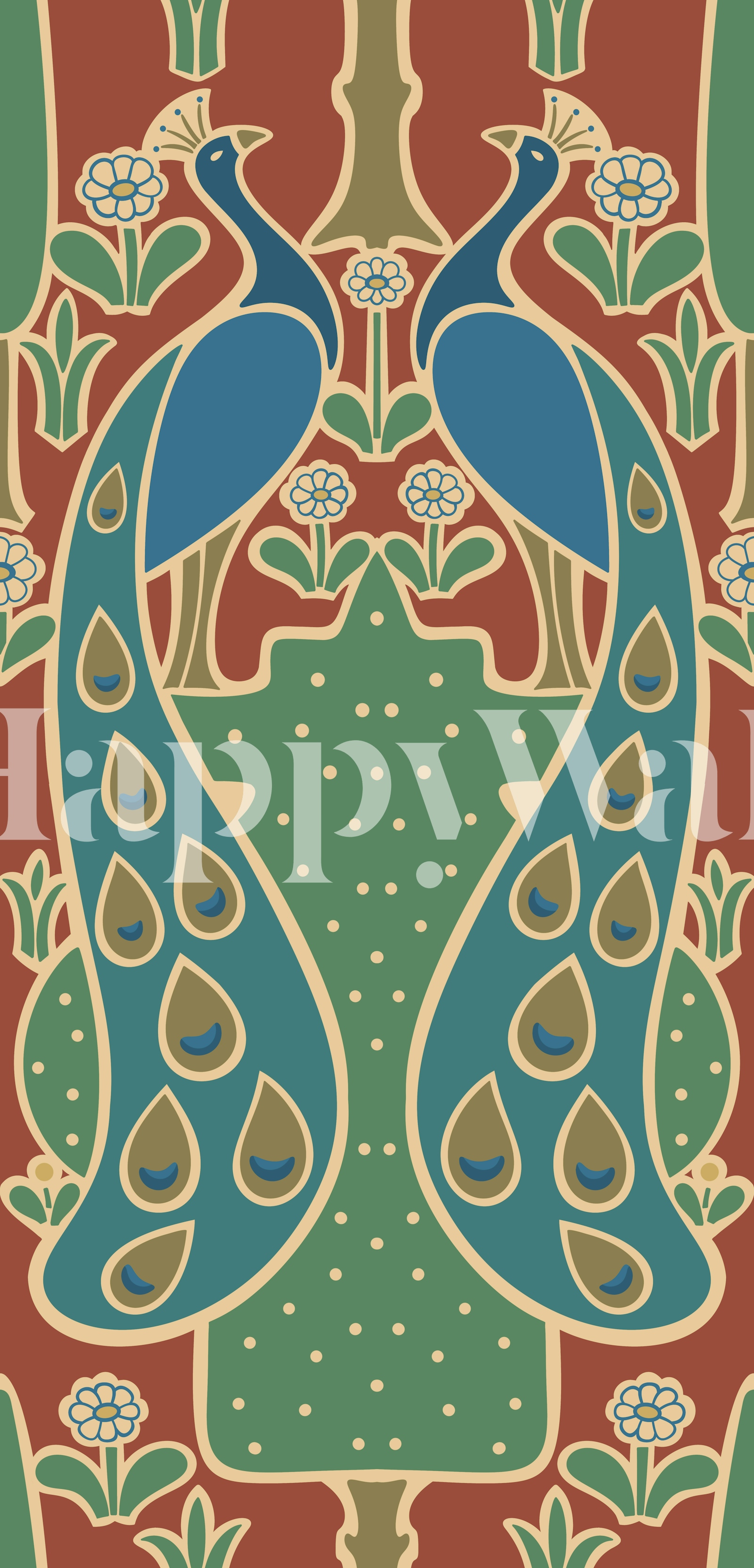 Vintage Peacock Floral Wallpaper, image size:1600x3326