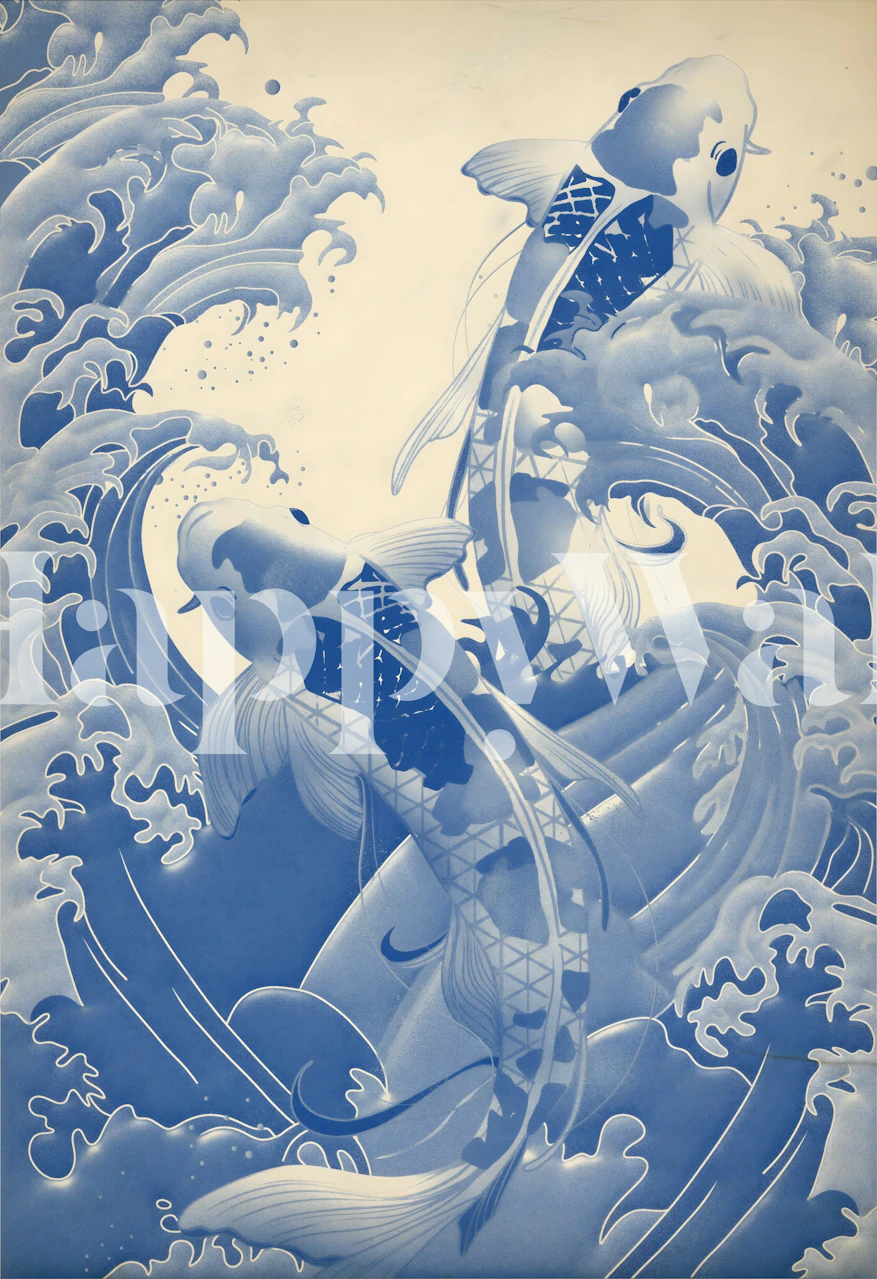 Oceanic Koi Flow wallpaper in a room