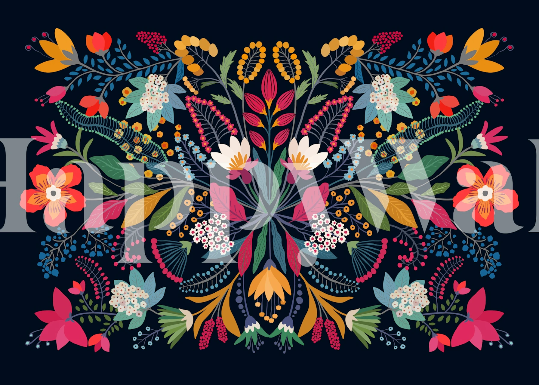 Floral wallpaper design on a dark background