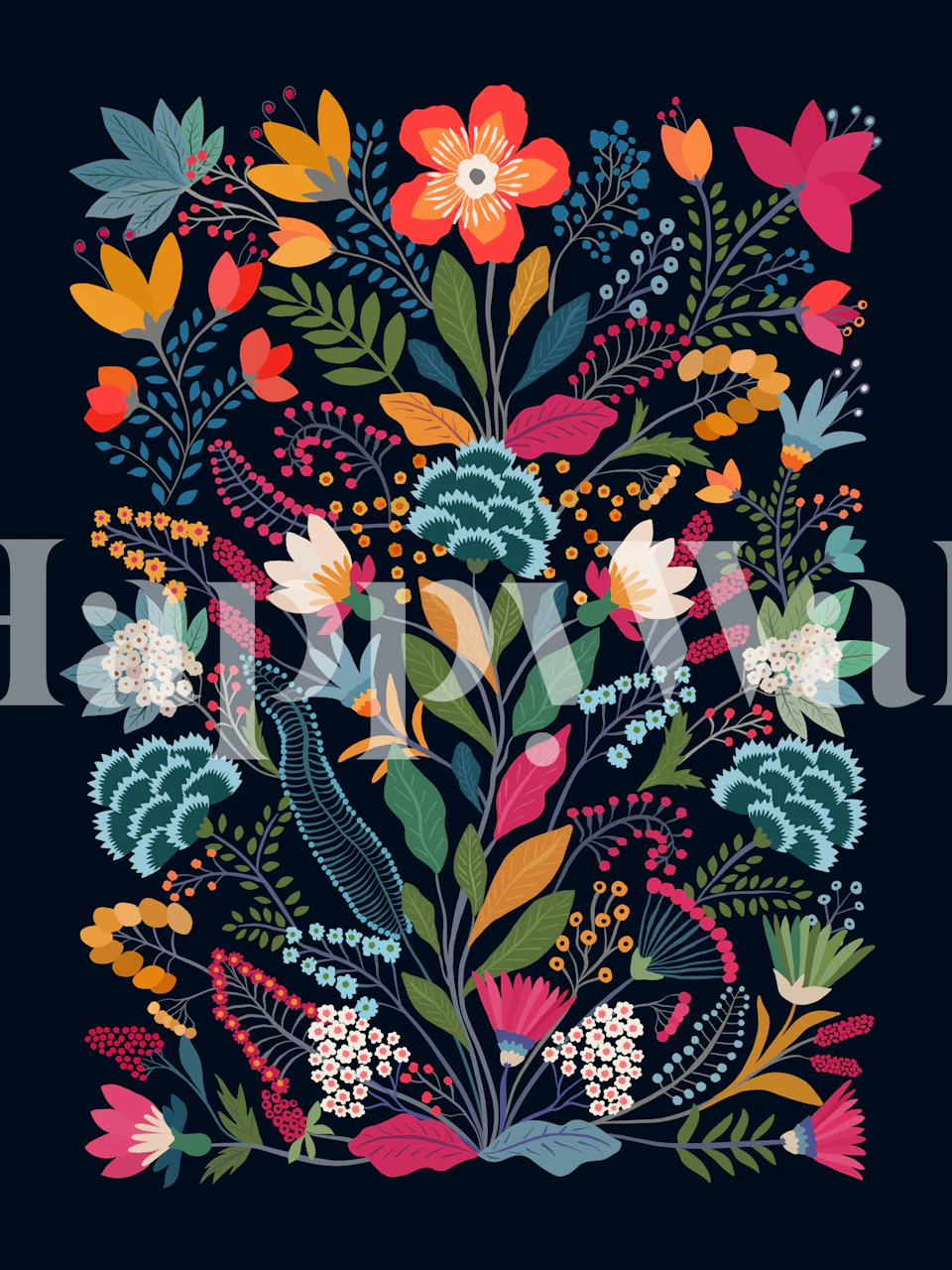 Midnight Garden Bliss floral wallpaper in room