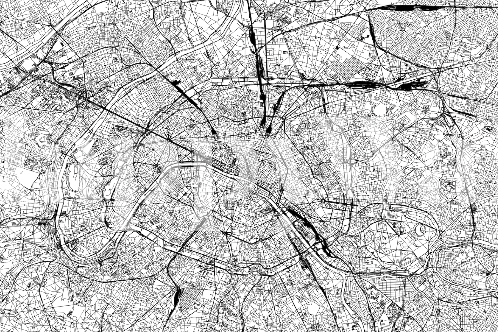 Black and white detailed Paris map wallpaper