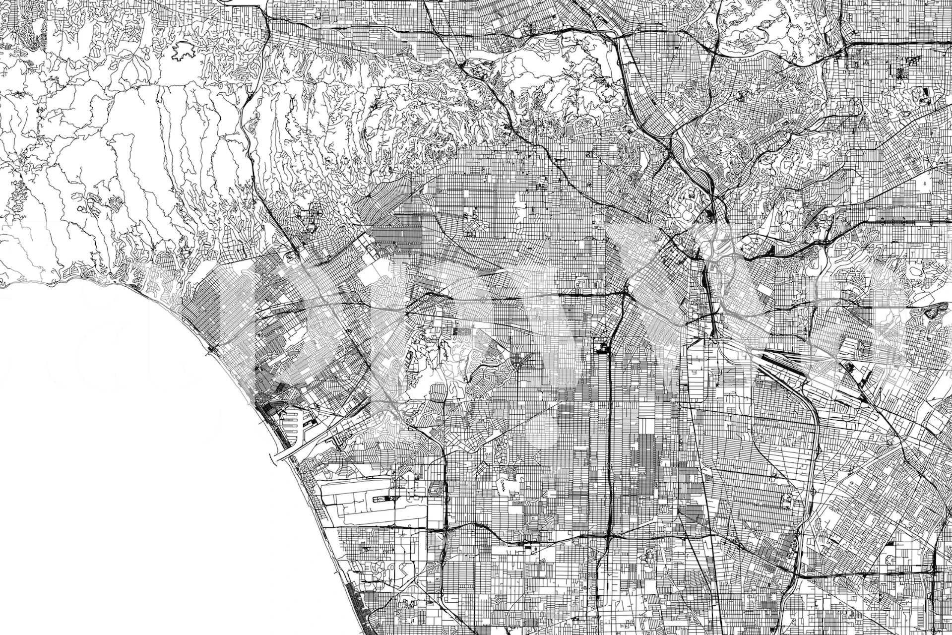 Exquise Los Angeles Map behang dat de unieke structuur en karakteristieke kenmerken van de stad toont