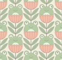Fun Animals Sage Green Floral Pink Blooms ταπετσαρία