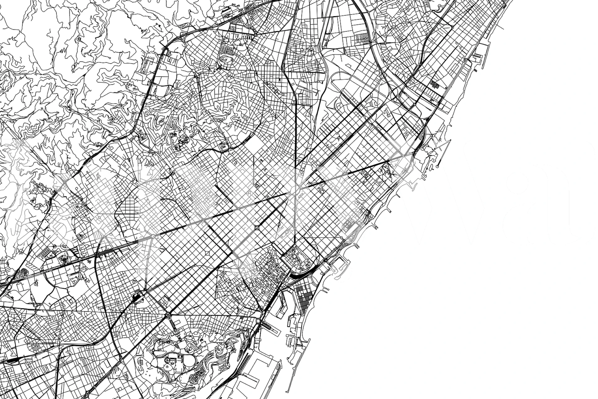 Barcelona Map wallpaper displayed in a room