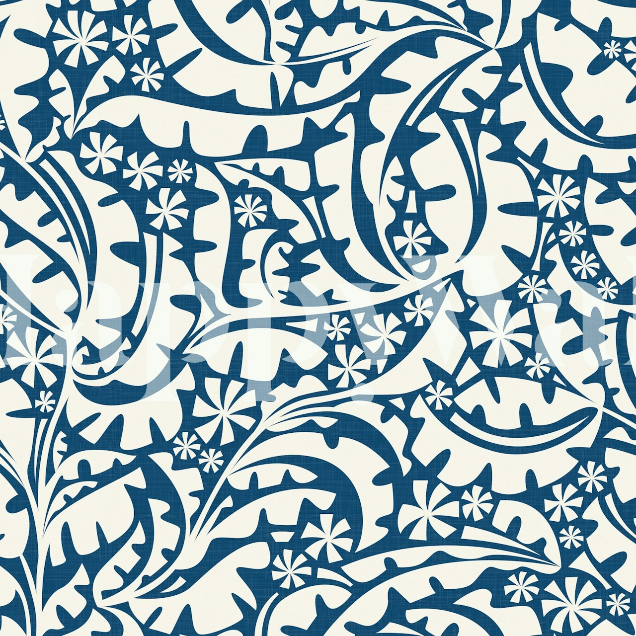 Tropical blue floral leaves and white flowers wallpaper