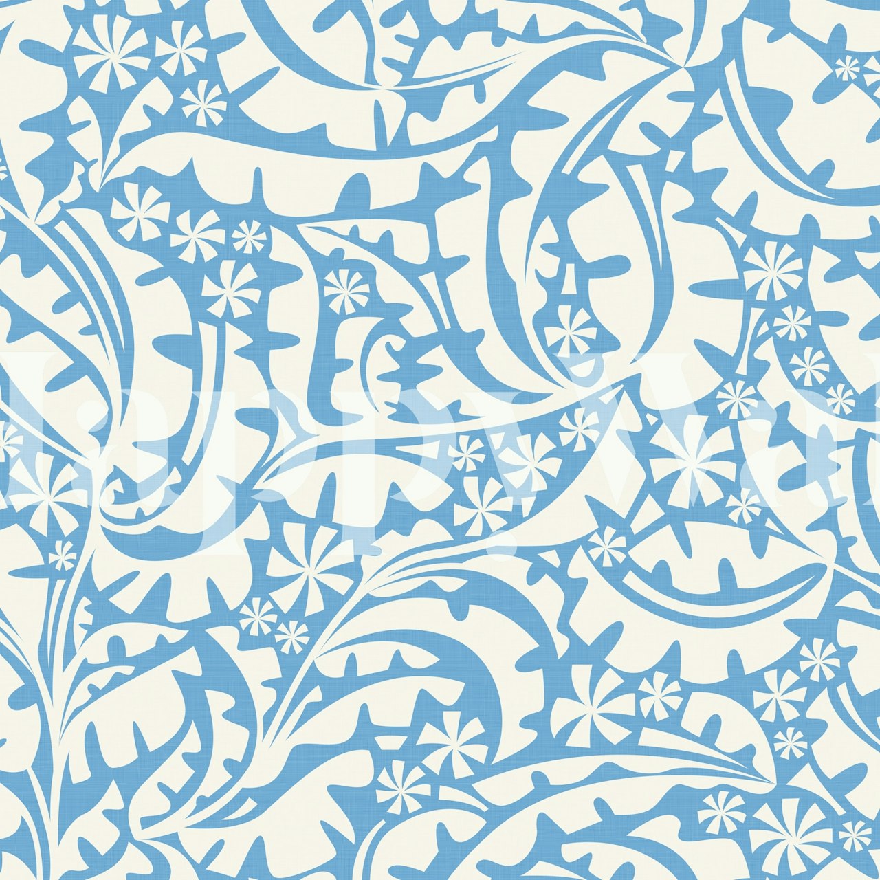 Blue tropical floral design with leaves and flowers wallpaper