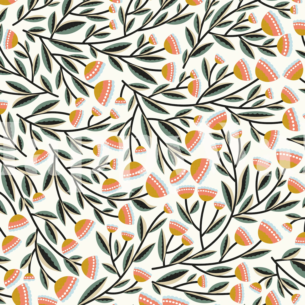 Yellow flowers and green leaves pattern wallpaper