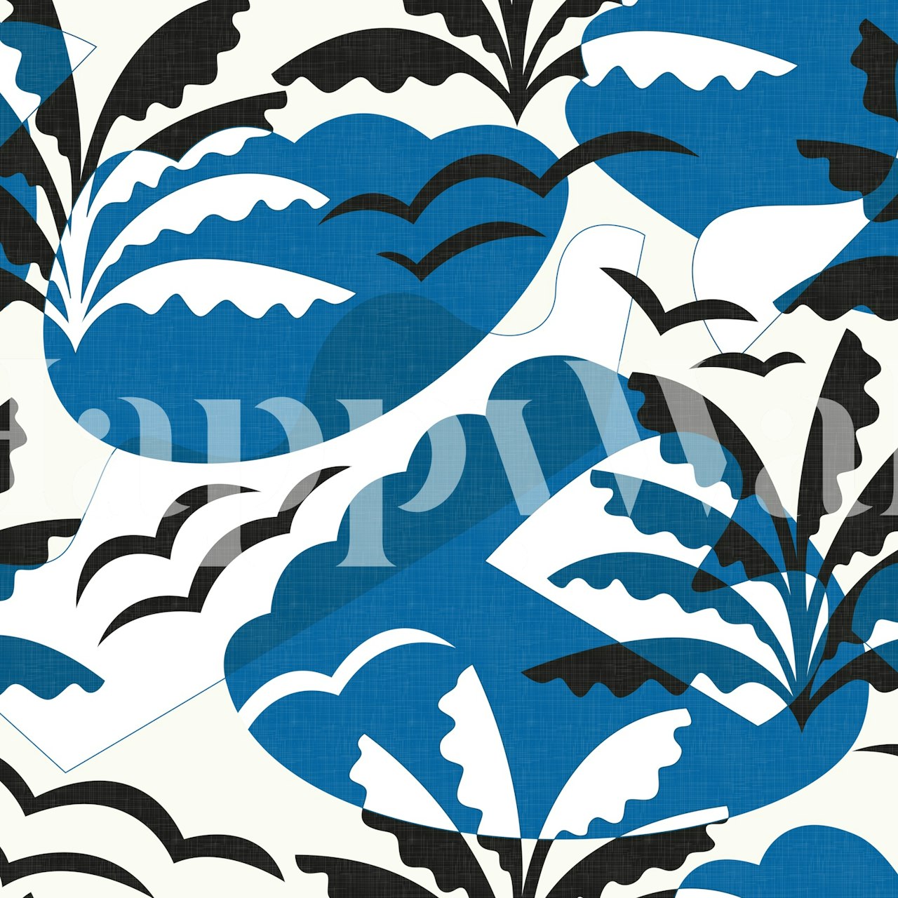 Greek Abstraction Palms in Blue WM w pokoju