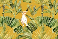 Jungle Paradise Birds on Mustard Yellow tapete