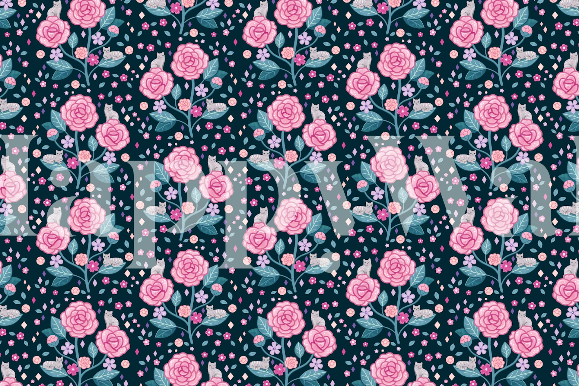 Camellia Cats tapet i ett rum