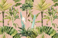 Birds in Jungle Foliage on Soft Pink tapet