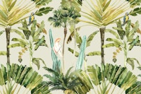 Tropical Foliage with Cockatoo & Parrot tapet