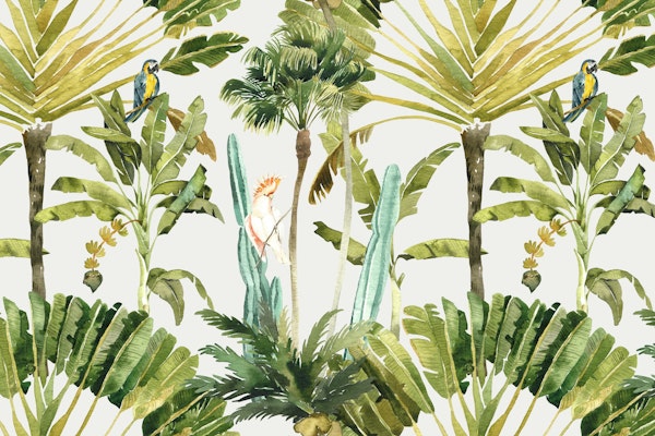 Vibrant Jungle Leaves with Parrots