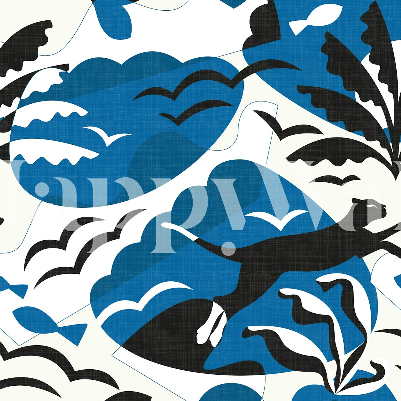 Grekisk Abstraktion wallpaper med katter och palmer