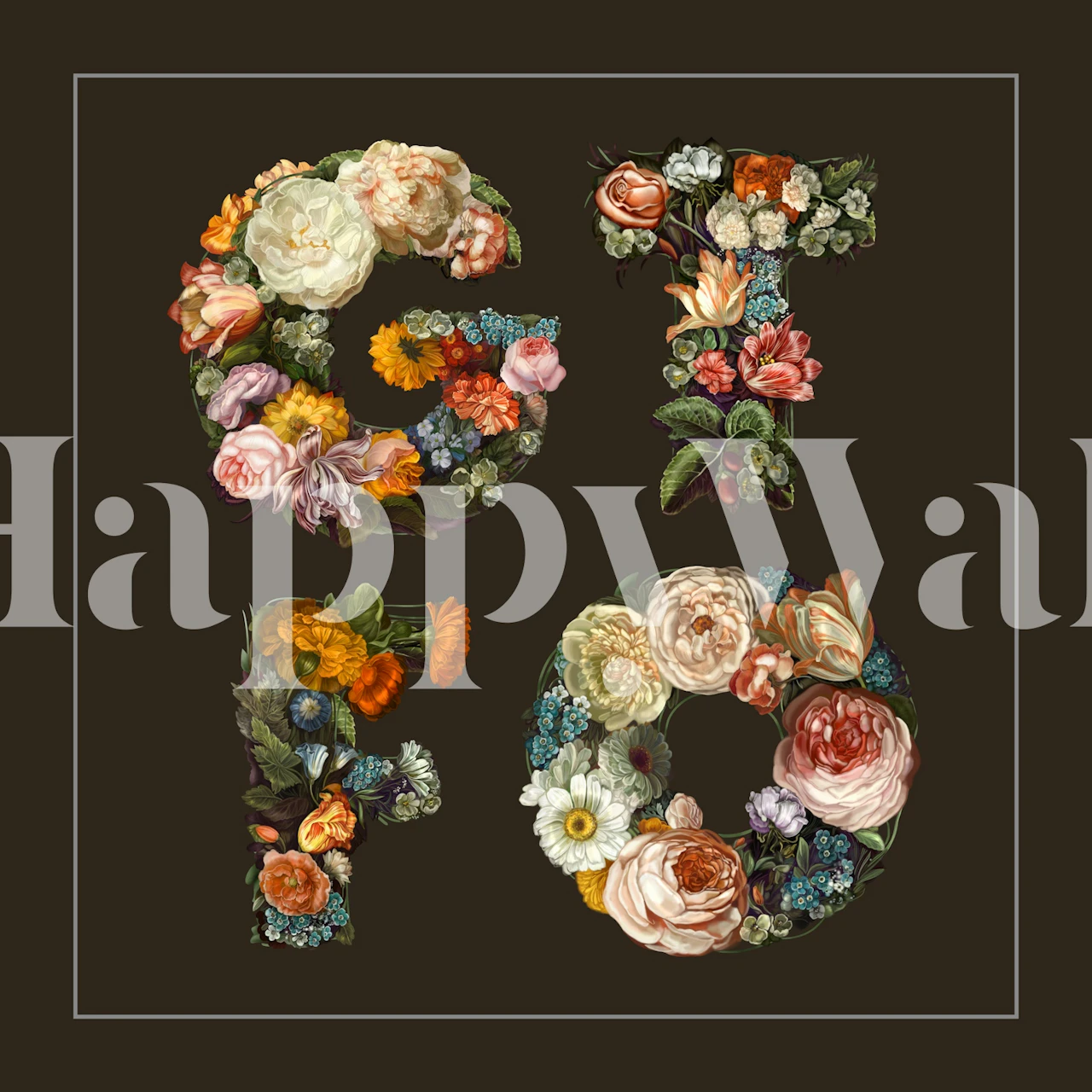 Floral letter design with colorful flowers on dark background wallpaper