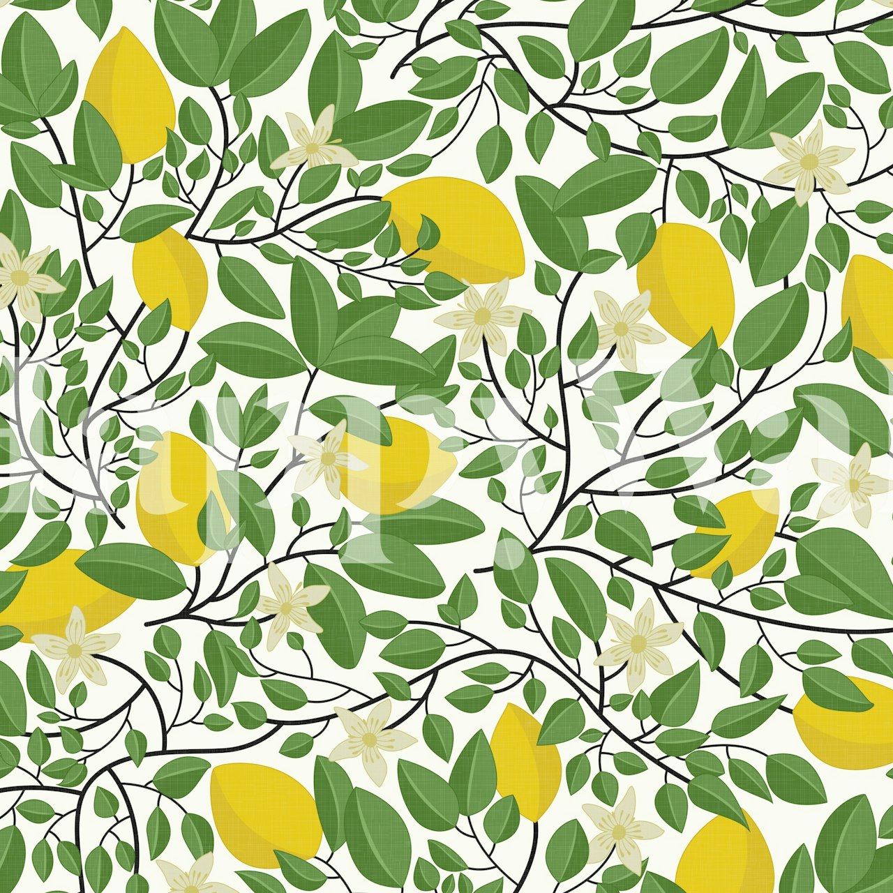 Mediterranean garden lemon tree wallpaper design